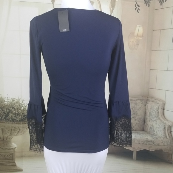 Kobi Halperin Miley Blouse Lace Trim Sleeves Navy - Picture 3 of 3